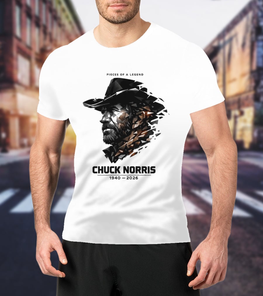 Chuck Norris Pieces Of A Legend 1940 2026 Cowboy Hat Triangular Fragmentation T-Shirt