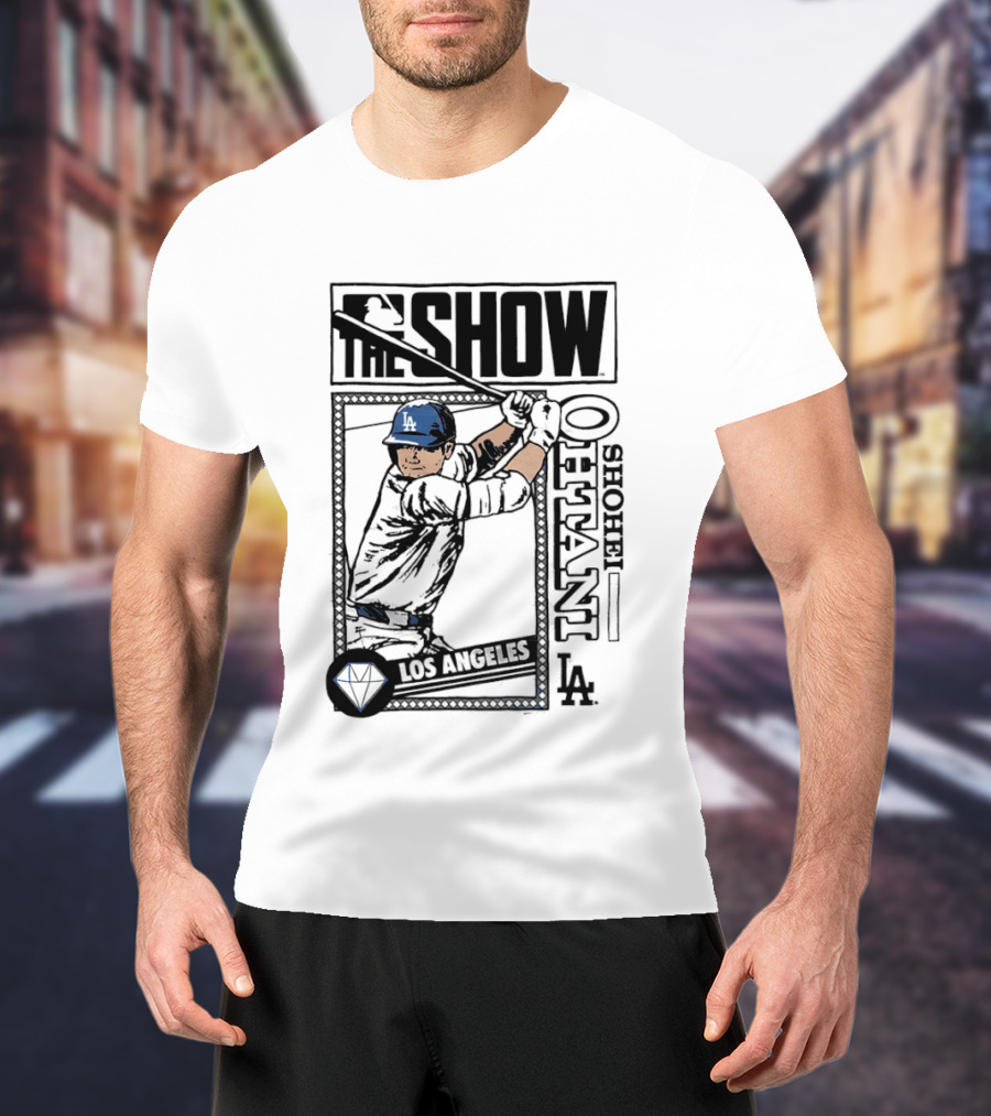 Shohei Ohtani 17 MLB The Show Los Angeles Dodgers Caricature T-Shirt