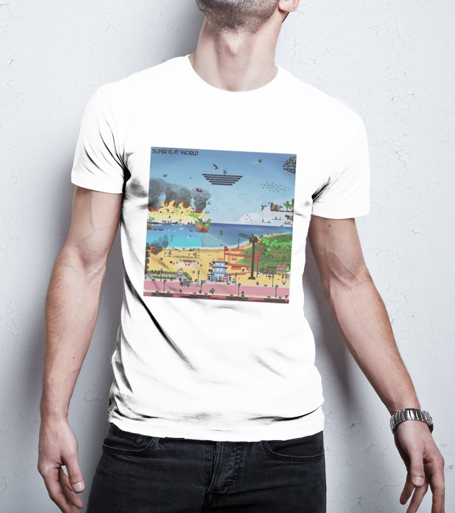 Super Flat World Cartoon Pixel Art Adventure Beach Cityscape Fantasy T-Shirt