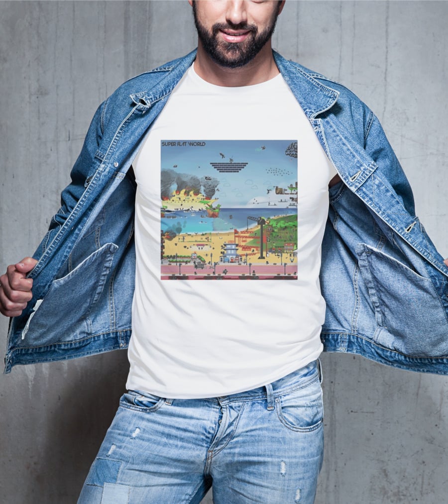 Super Flat World Cartoon Pixel Art Adventure Beach Cityscape Fantasy T-Shirt
