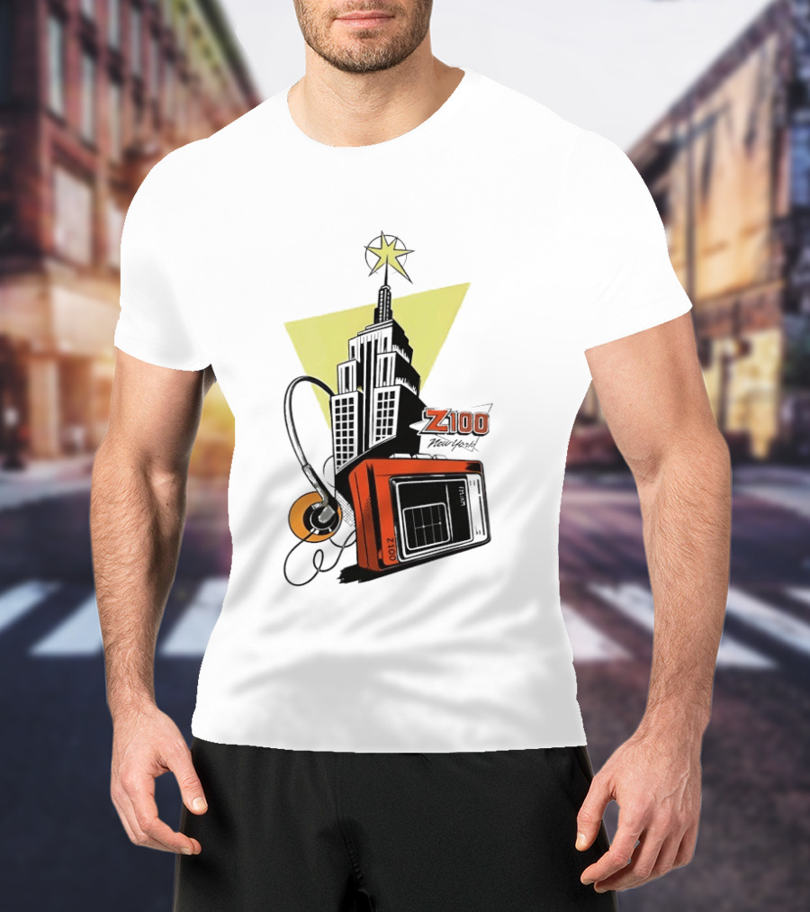 Z100 New York Retro Radio And Empire State Building Star T-Shirt