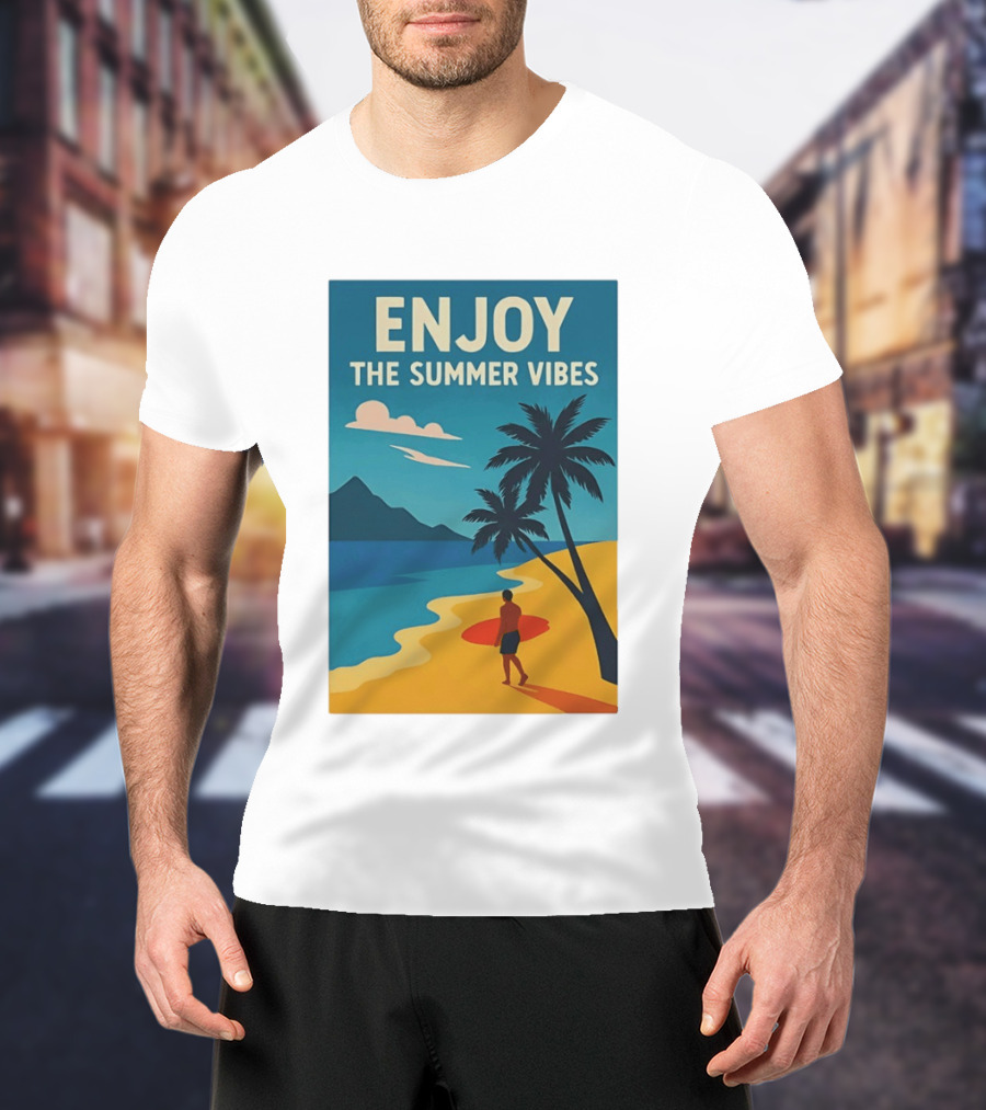 Enjoy The Summer Vibes Ocean Beach Sunset Scene T-Shirt