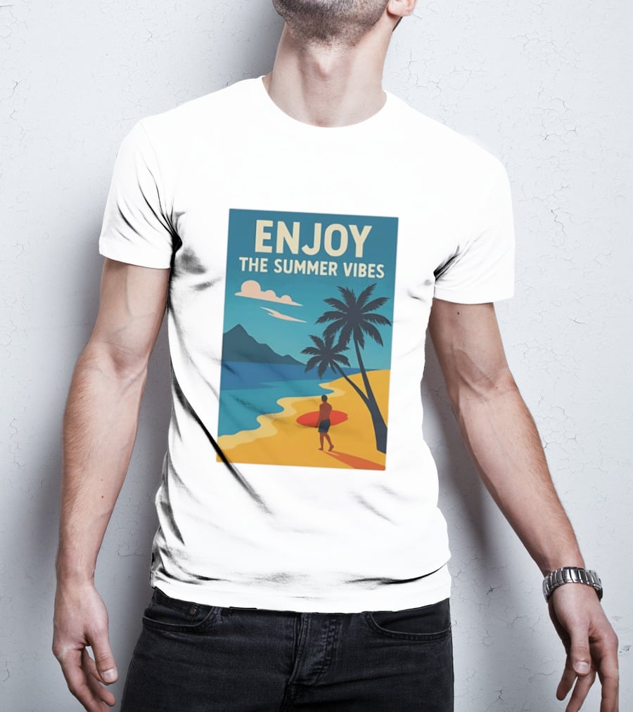 Enjoy The Summer Vibes Ocean Beach Sunset Scene T-Shirt