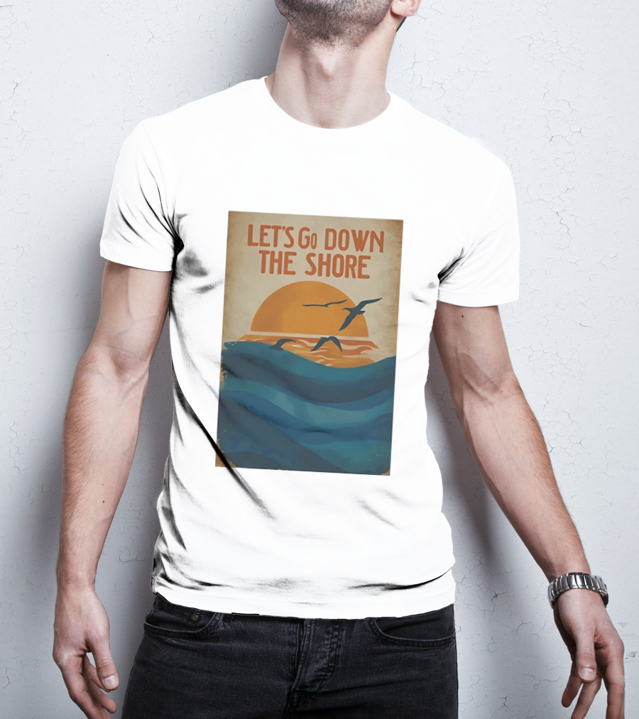Let's Go Down The Shore Seaside Sunset Ocean Waves And Seagulls T-Shirt