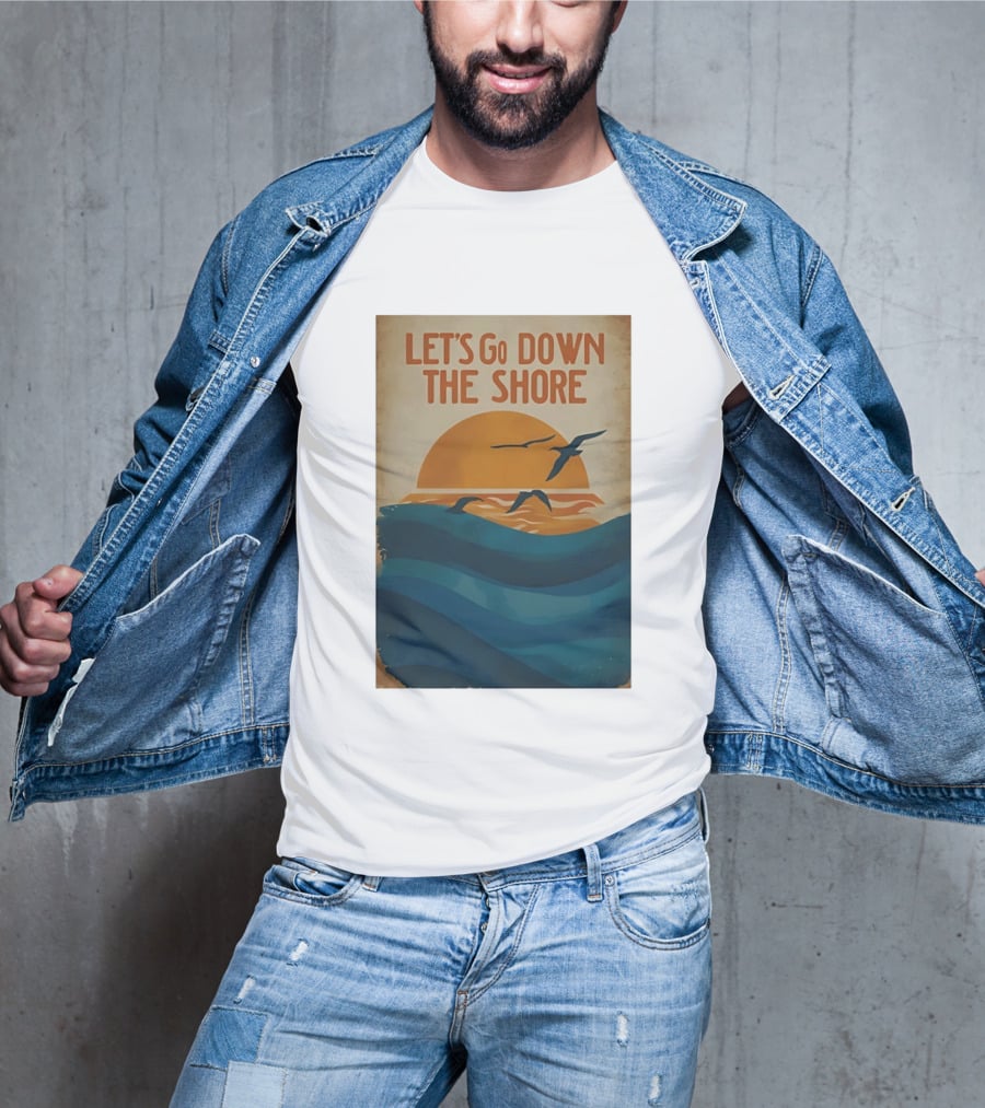 Let's Go Down The Shore Seaside Sunset Ocean Waves And Seagulls T-Shirt