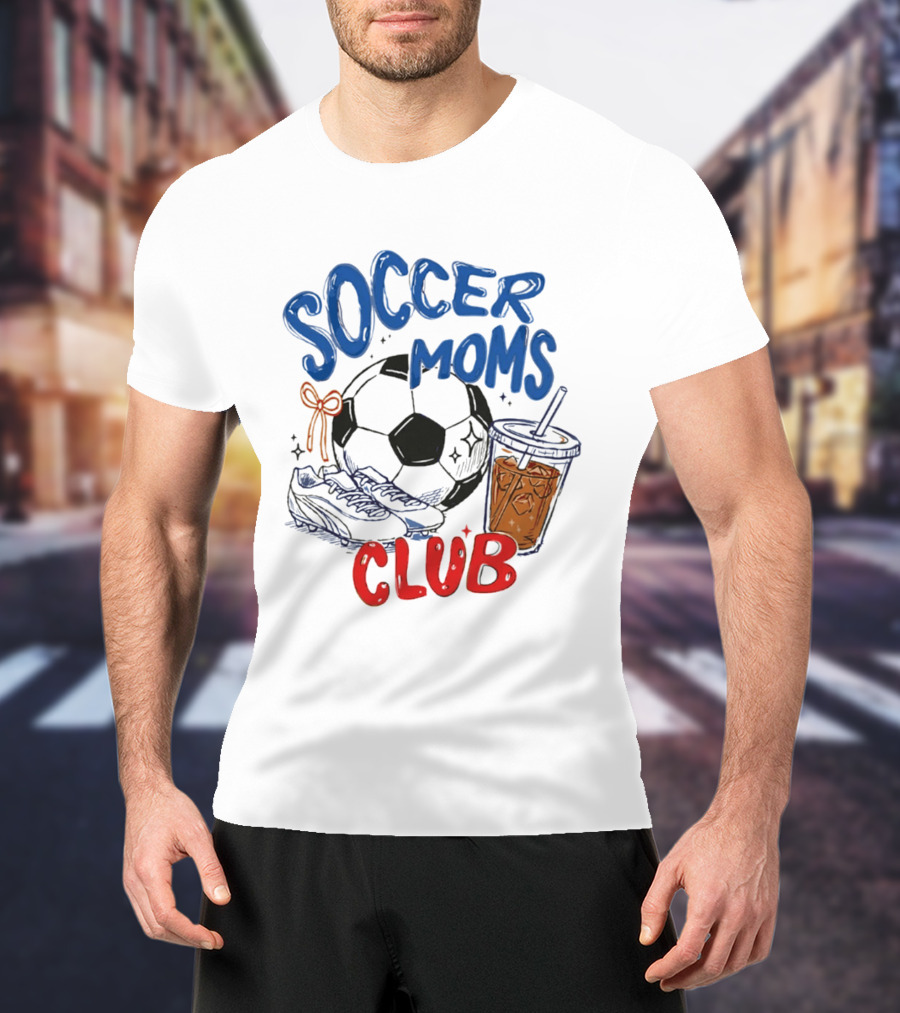 Soccer Moms Club With Soccer Ball Cleats And Iced Drink T-Shirt