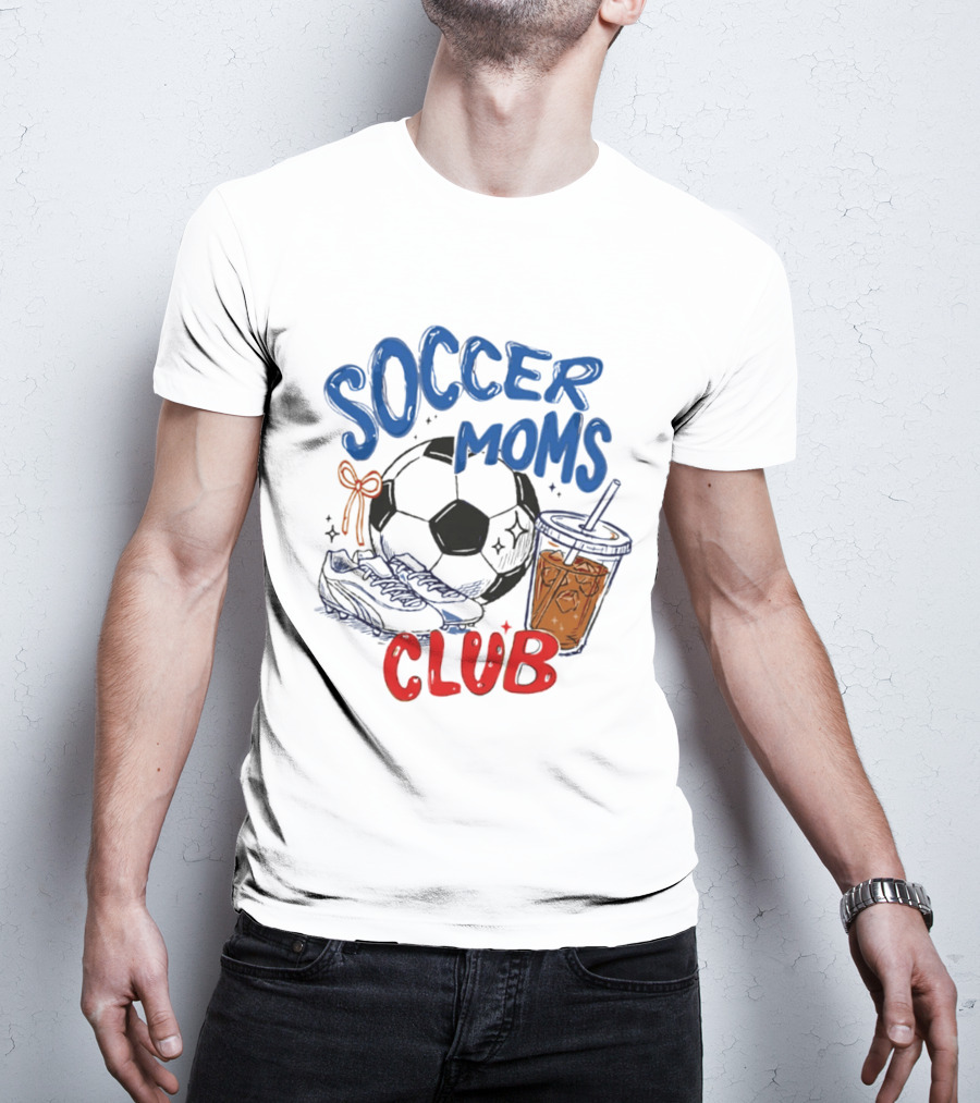 Soccer Moms Club With Soccer Ball Cleats And Iced Drink T-Shirt