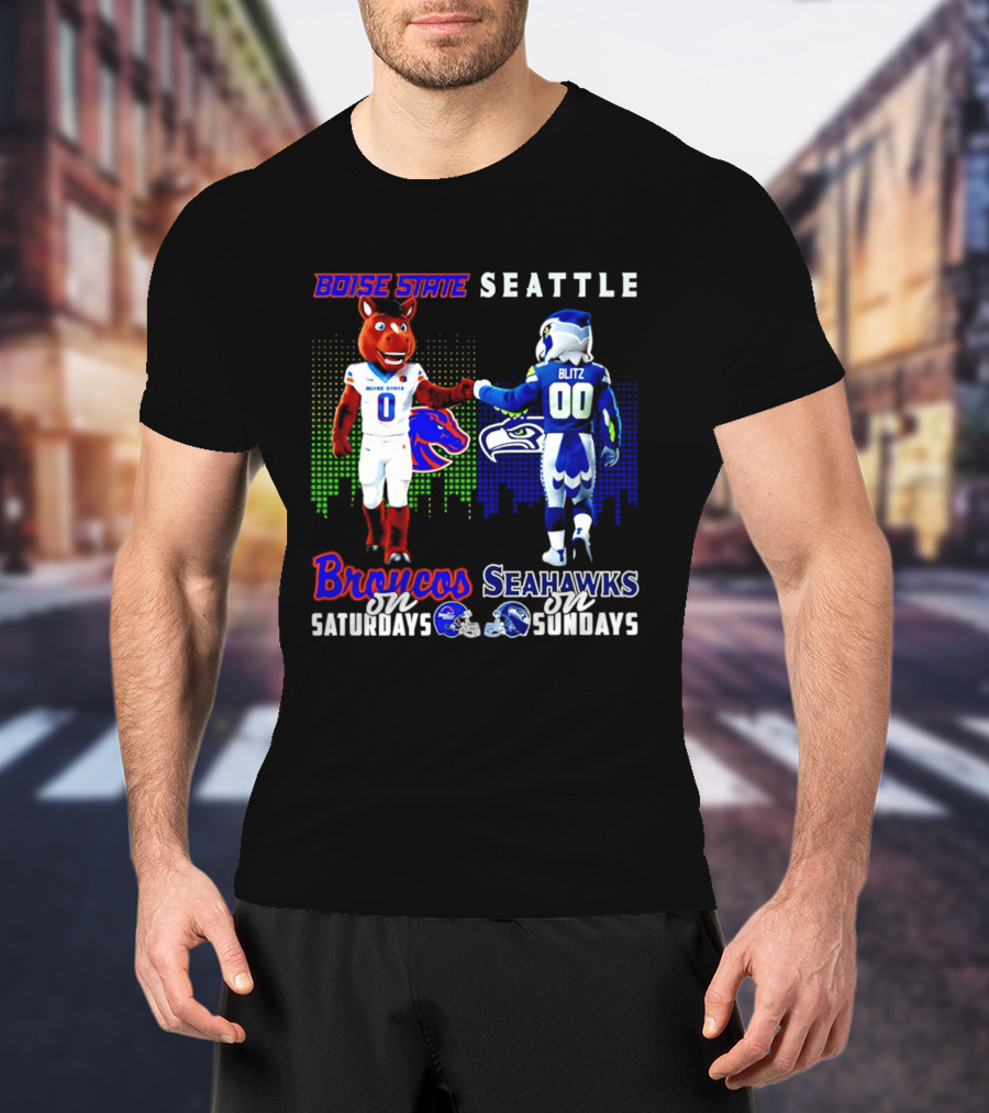 Boise State Broncos Saturdays Seattle Seahawks Sundays Skyline T-Shirt