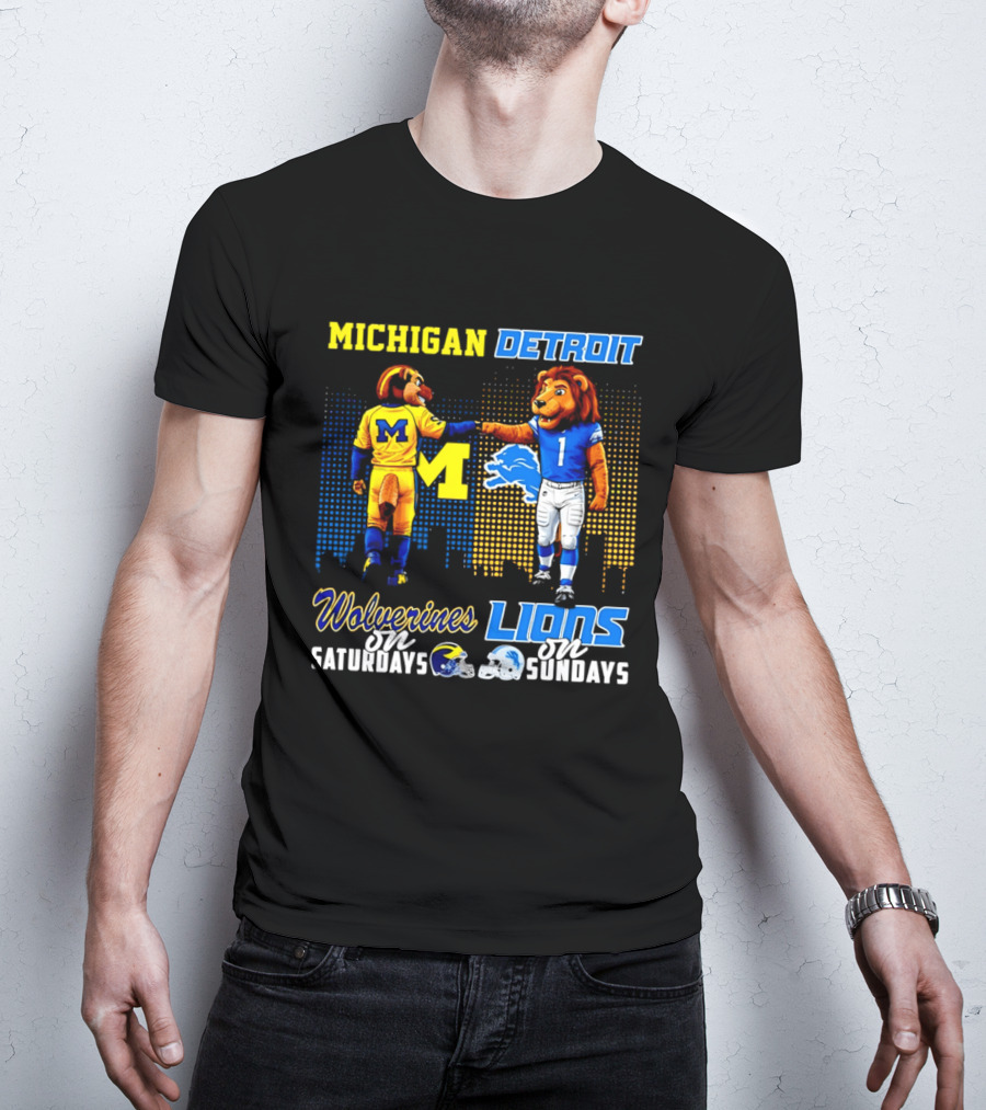 Michigan Wolverines Saturdays Detroit Lions Sundays Skyline T-Shirt