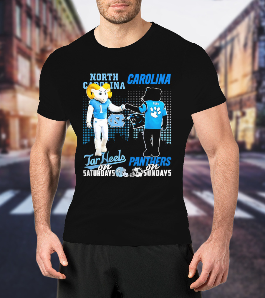 North Carolina Tar Heels Saturdays Carolina Panthers Sundays Skyline T-Shirt