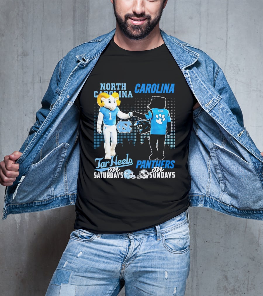 North Carolina Tar Heels Saturdays Carolina Panthers Sundays Skyline T-Shirt