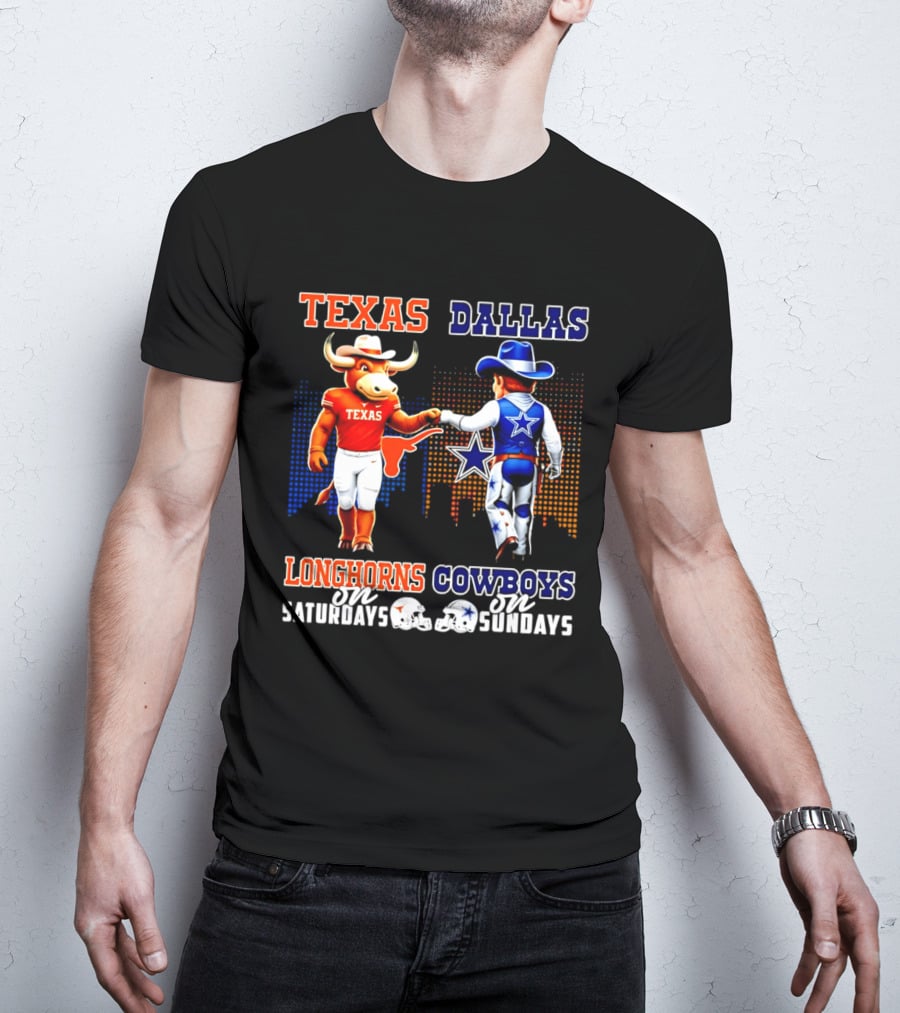 Texas Longhorns Saturdays Dallas Cowboys Sundays Skyline T-Shirt