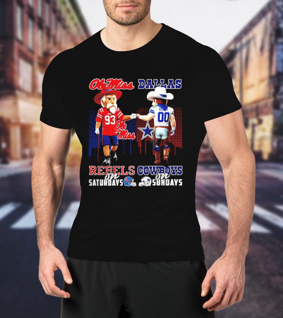 Ole Miss Rebels Saturdays Vs Dallas Cowboys Sundays Unity Skyline T-Shirt