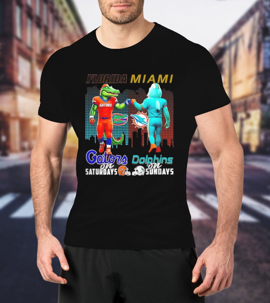 Florida Gators Saturdays Miami Dolphins Sundays Skyline Football Rivalry T-Shirt