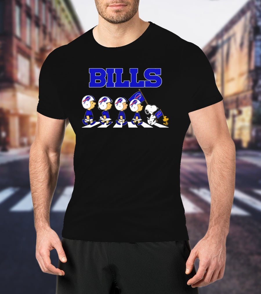 Peanuts Buffalo Bills Football Flag Abbey Road Walking T-Shirt