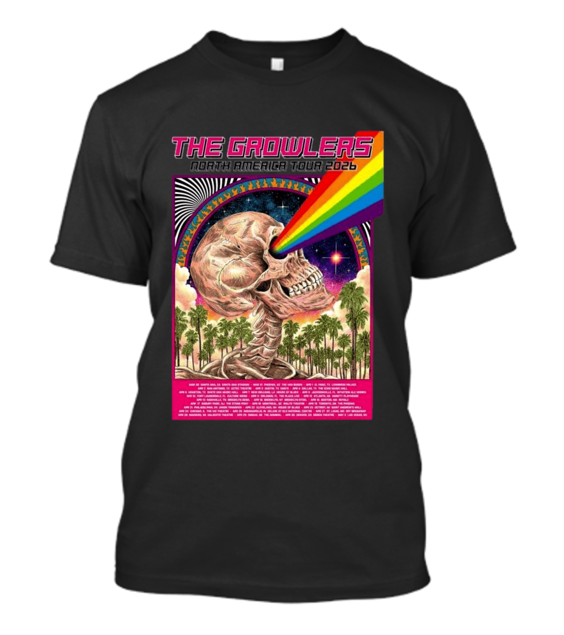 The Growlers North America Tour 2026 Psychedelic Skull With Rainbow Beam T-Shirt