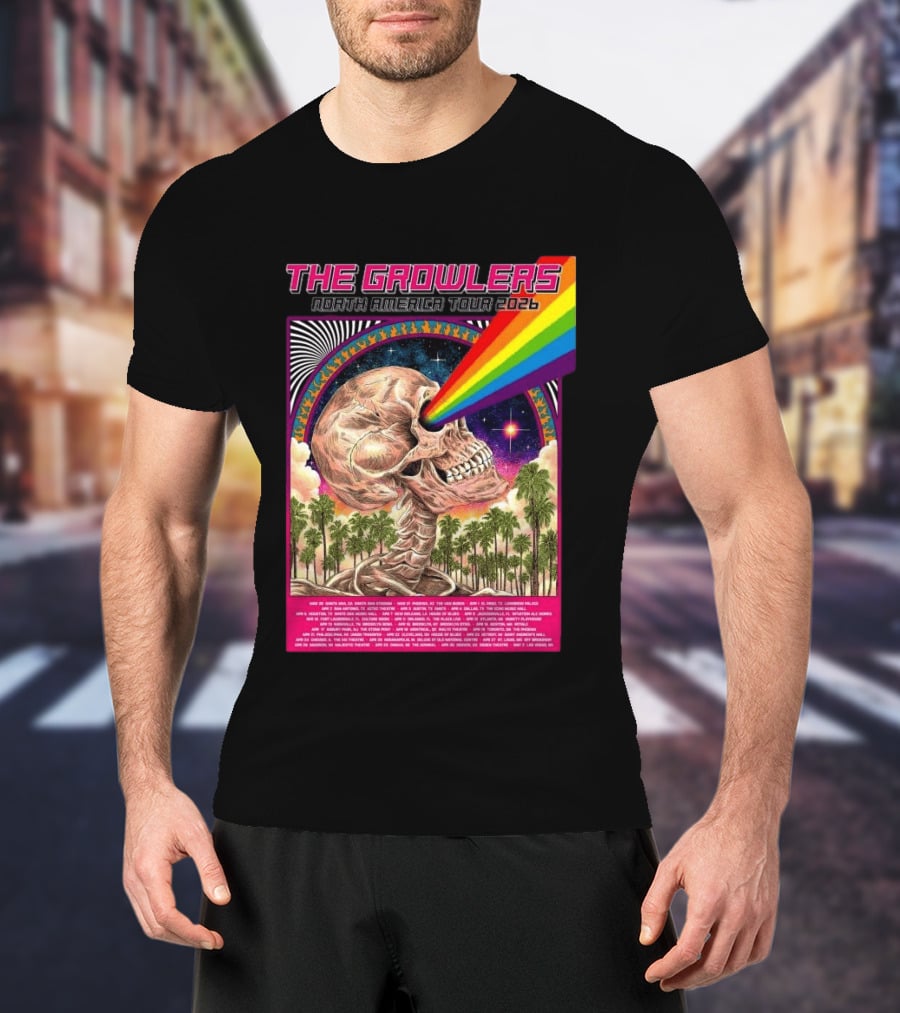 The Growlers North America Tour 2026 Psychedelic Skull With Rainbow Beam T-Shirt