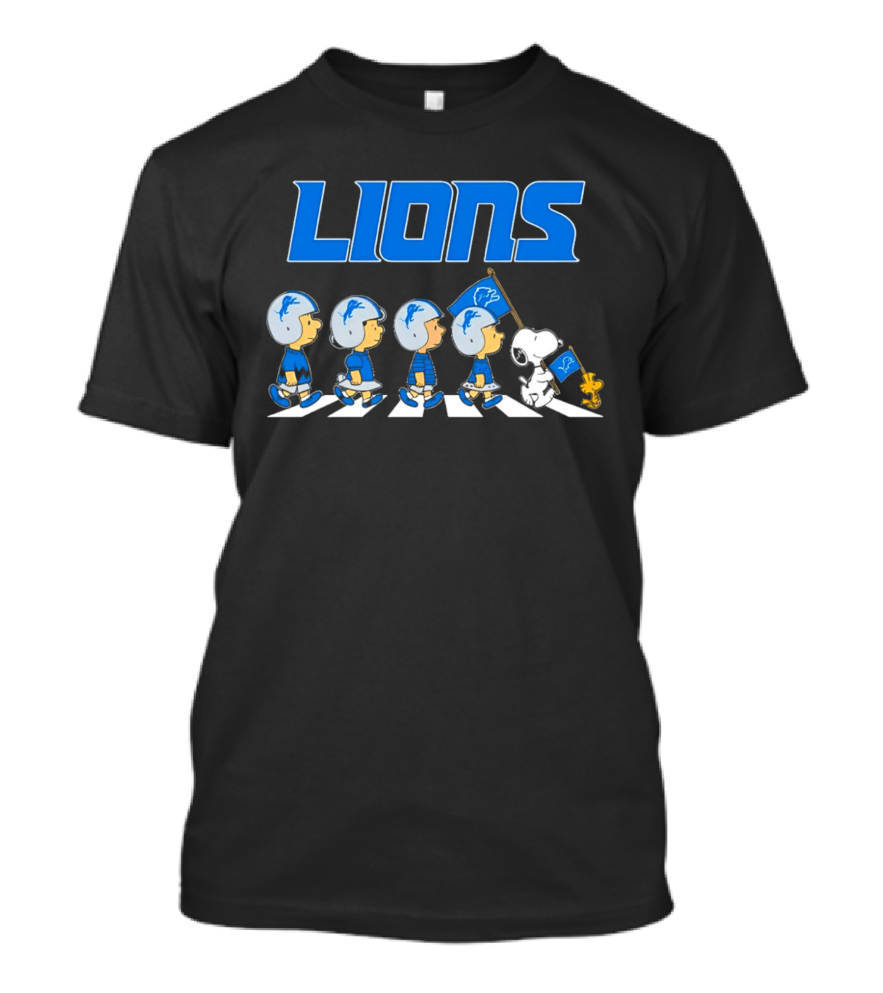 Peanuts Detroit Lions Football Flag Walking Abbey Road T-Shirt