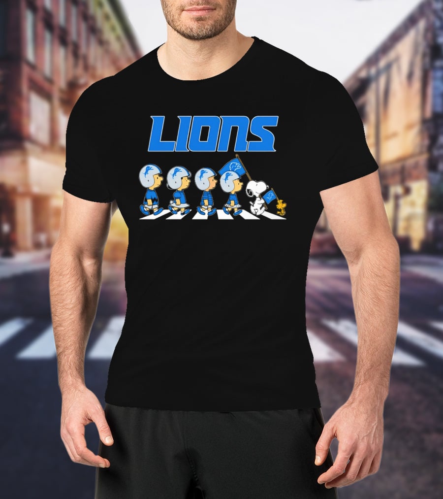 Peanuts Detroit Lions Football Flag Walking Abbey Road T-Shirt