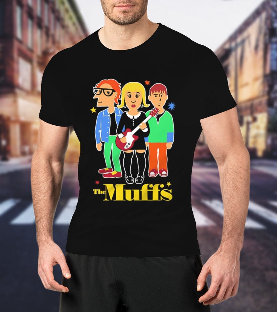 The Muffs Cartoon Characters Ronnie Kim And Roy Playing Guitar T-Shirt