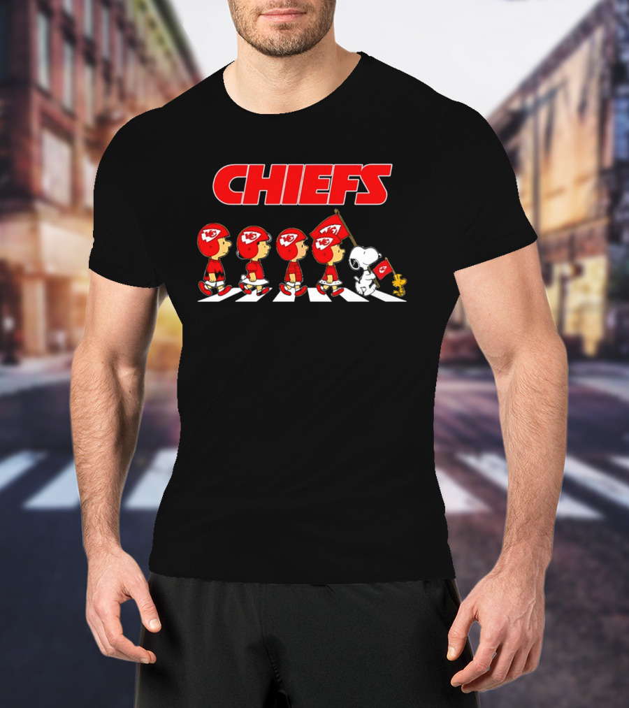Peanuts Kansas City Chiefs Snoopy And Friends Walking With Flag T-Shirt