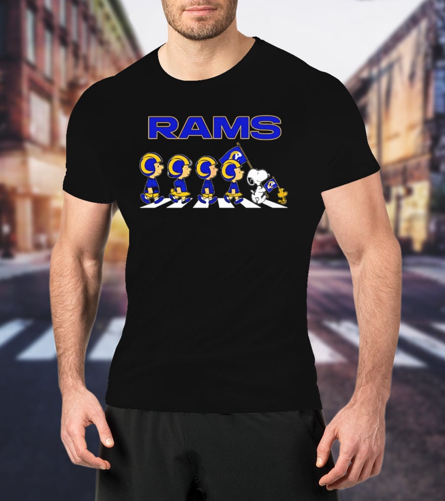Peanuts Rams Football Flag Cartoon Characters Parade T-Shirt