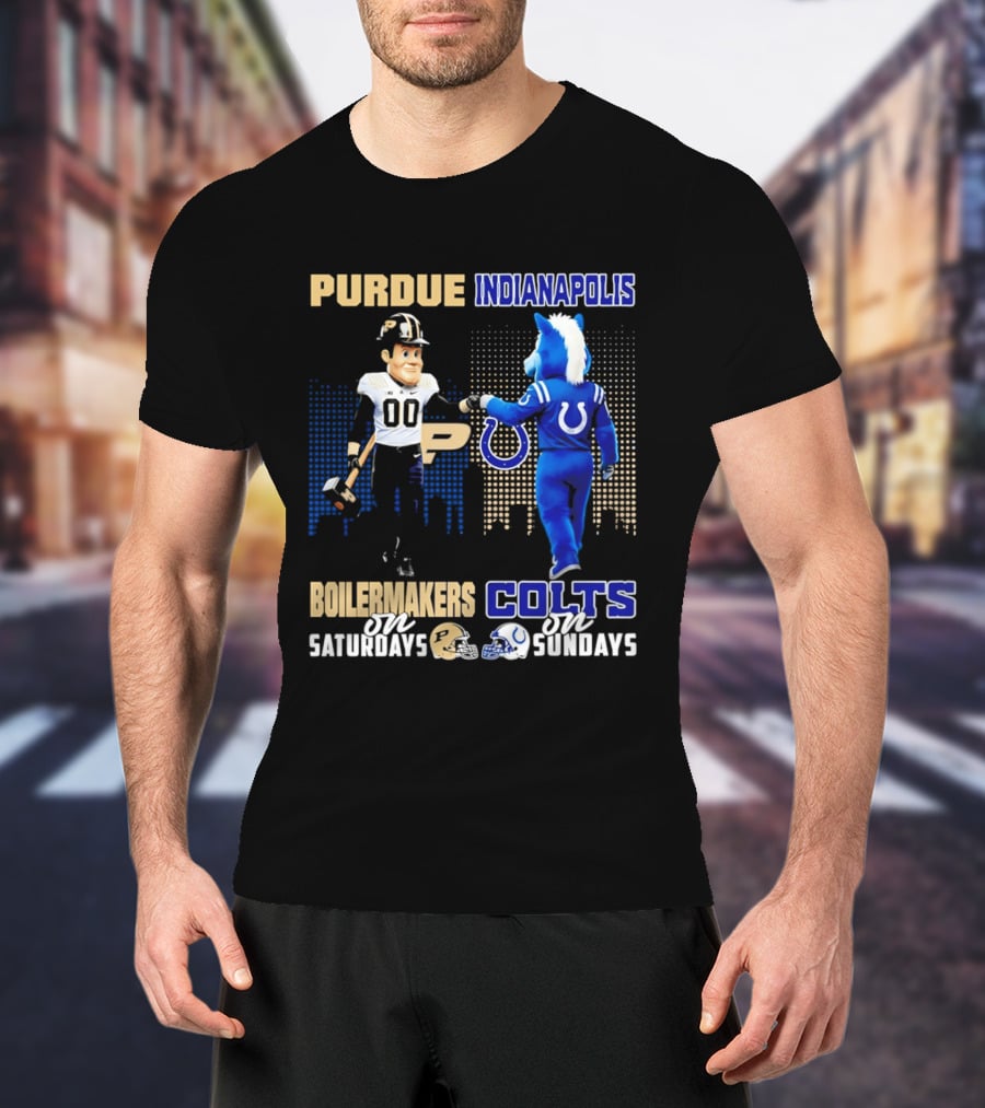 Purdue Boilermakers Saturdays Indianapolis Colts Sundays Skyline T-Shirt