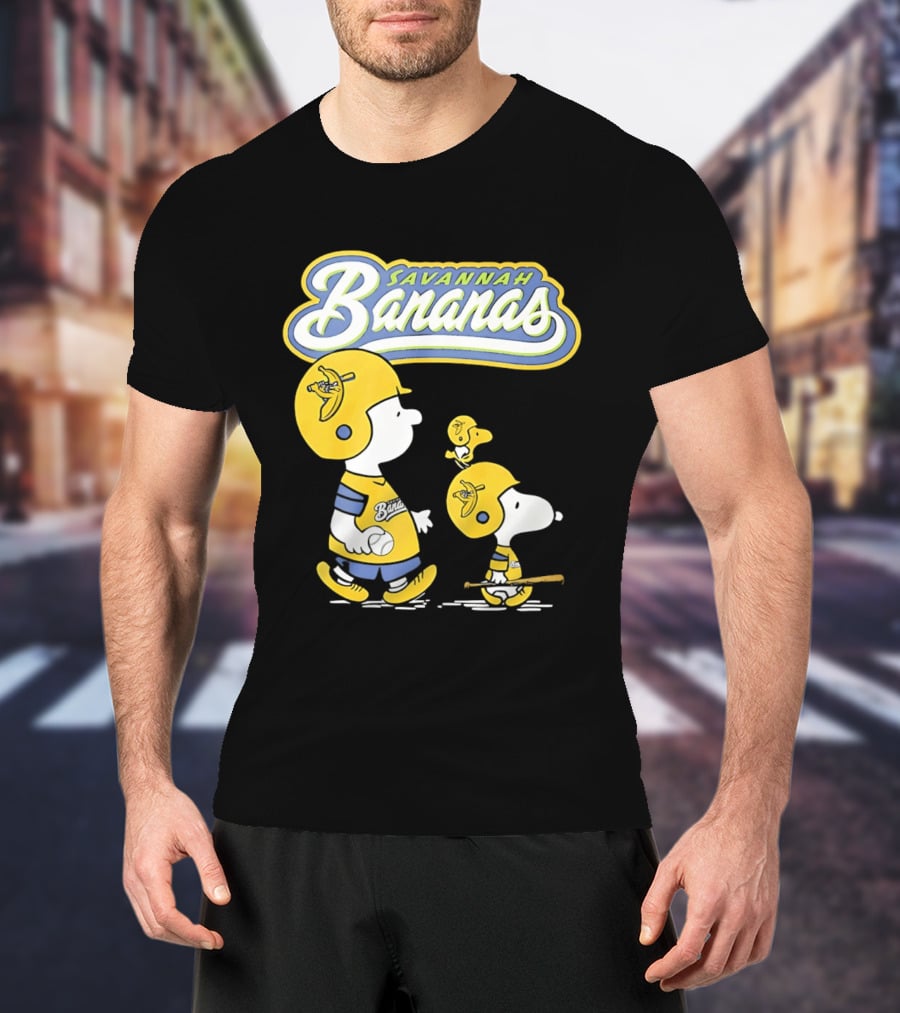 Savannah Bananas Snoopy Peanuts Baseball Player Helmet Bat T-Shirt