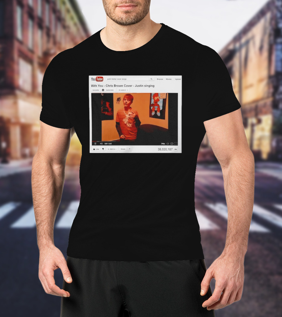 Justin Bieber Singing Chris Brown Cover YouTube Screenshot 38 Million Views T-Shirt