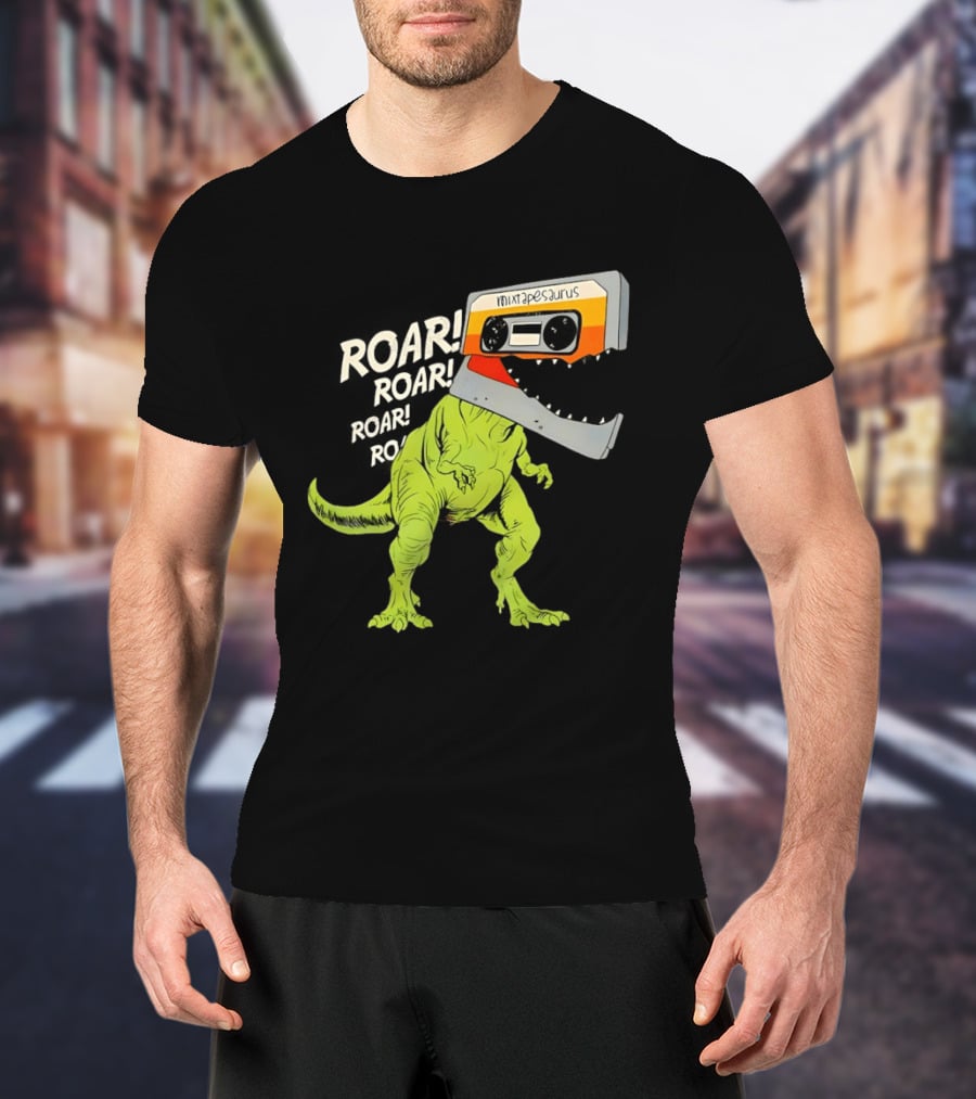 Mixtapesaurus Dinosaur Roar Mixtape Cassette Head T-Shirt