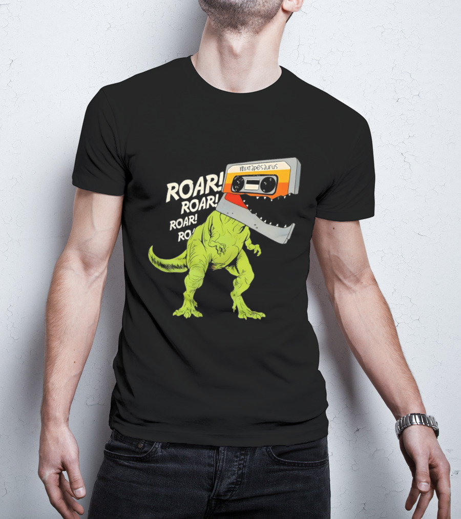 Mixtapesaurus Dinosaur Roar Mixtape Cassette Head T-Shirt