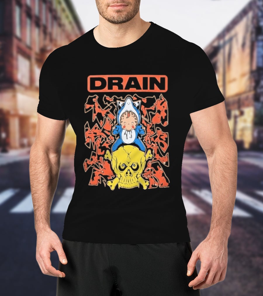 Drain Is Your Friend Tour 2026 Skull Shark Rider Skull T-Shirt