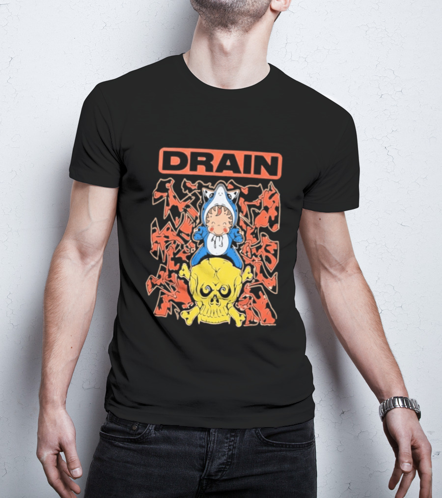 Drain Is Your Friend Tour 2026 Skull Shark Rider Skull T-Shirt