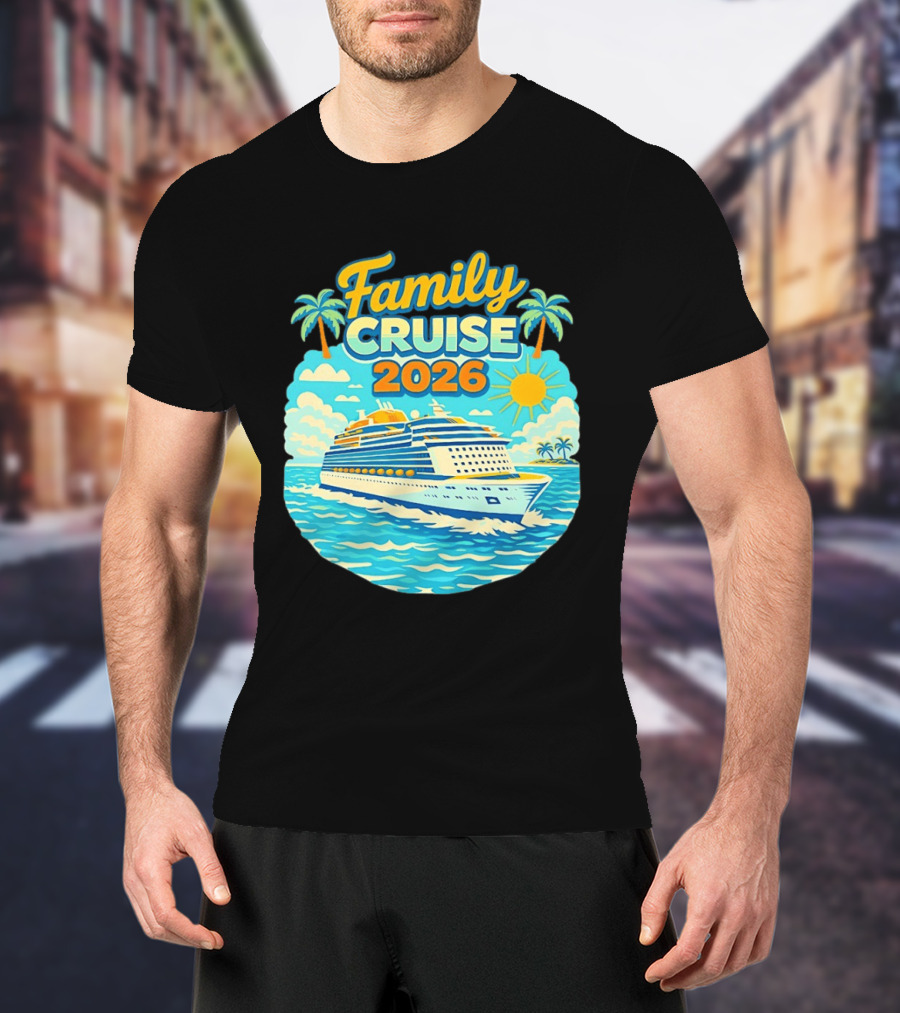 Family Cruise 2026 Vacation Matching Travel Trip Ship Ocean Palm Trees Sun T-Shirt