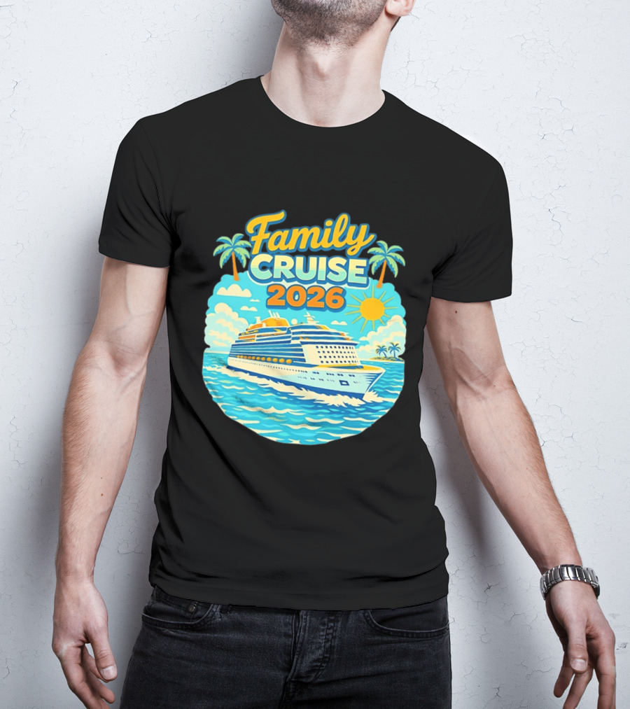 Family Cruise 2026 Vacation Matching Travel Trip Ship Ocean Palm Trees Sun T-Shirt