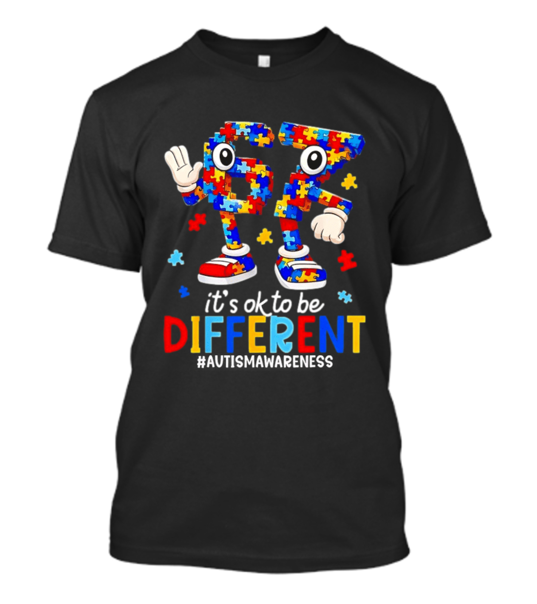 Sixty Seven It's OK To Be Different Autism Awareness Puzzle Pieces T-Shirt
