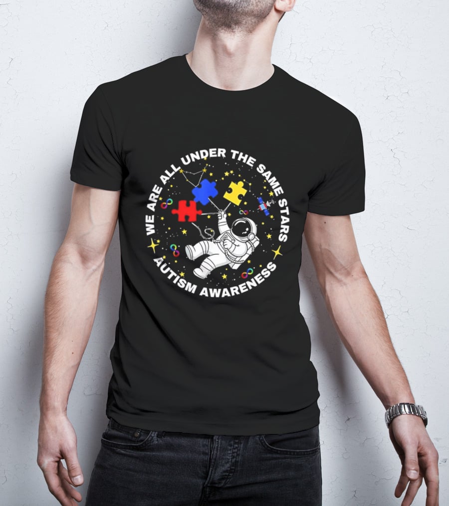 We Are All Under The Same Stars Autism Awareness Astronaut Puzzle Pieces T-Shirt