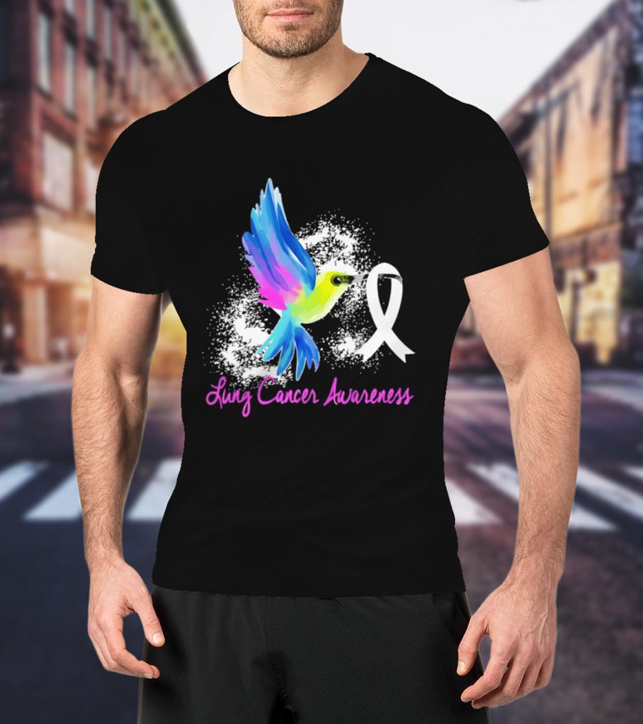 Lung Cancer Awareness Hummingbird With White Ribbon T-Shirt
