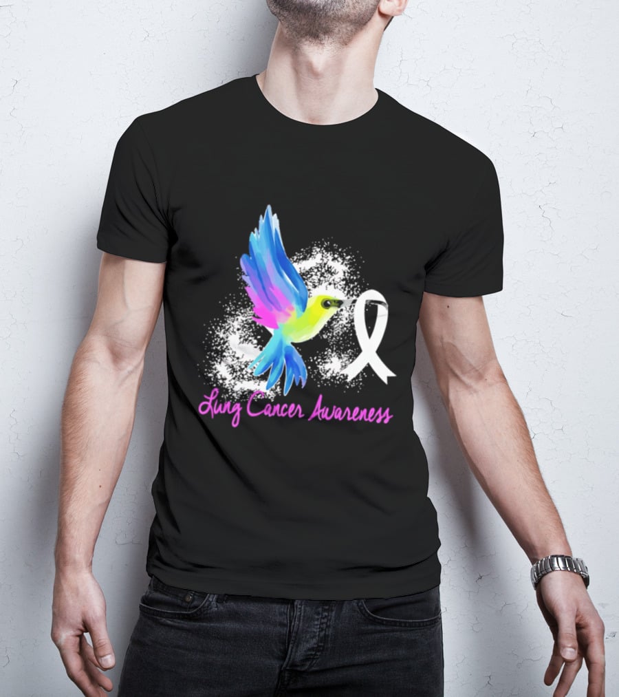Lung Cancer Awareness Hummingbird With White Ribbon T-Shirt