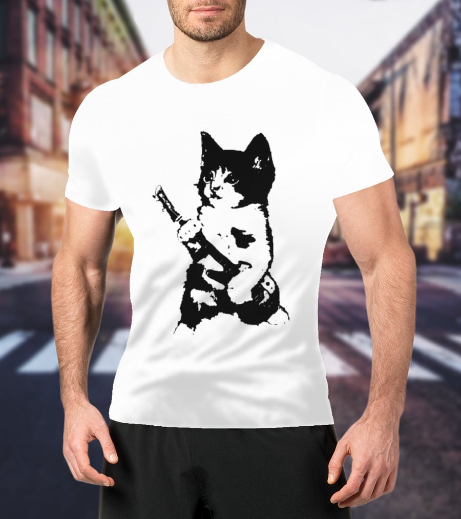 Rockstar Kitten Cat Playing Guitar Feline Musician T-Shirt