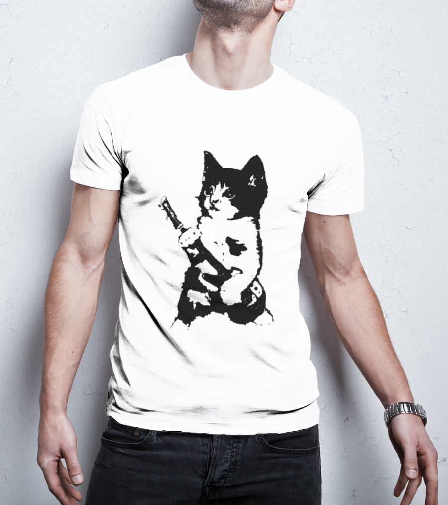 Rockstar Kitten Cat Playing Guitar Feline Musician T-Shirt