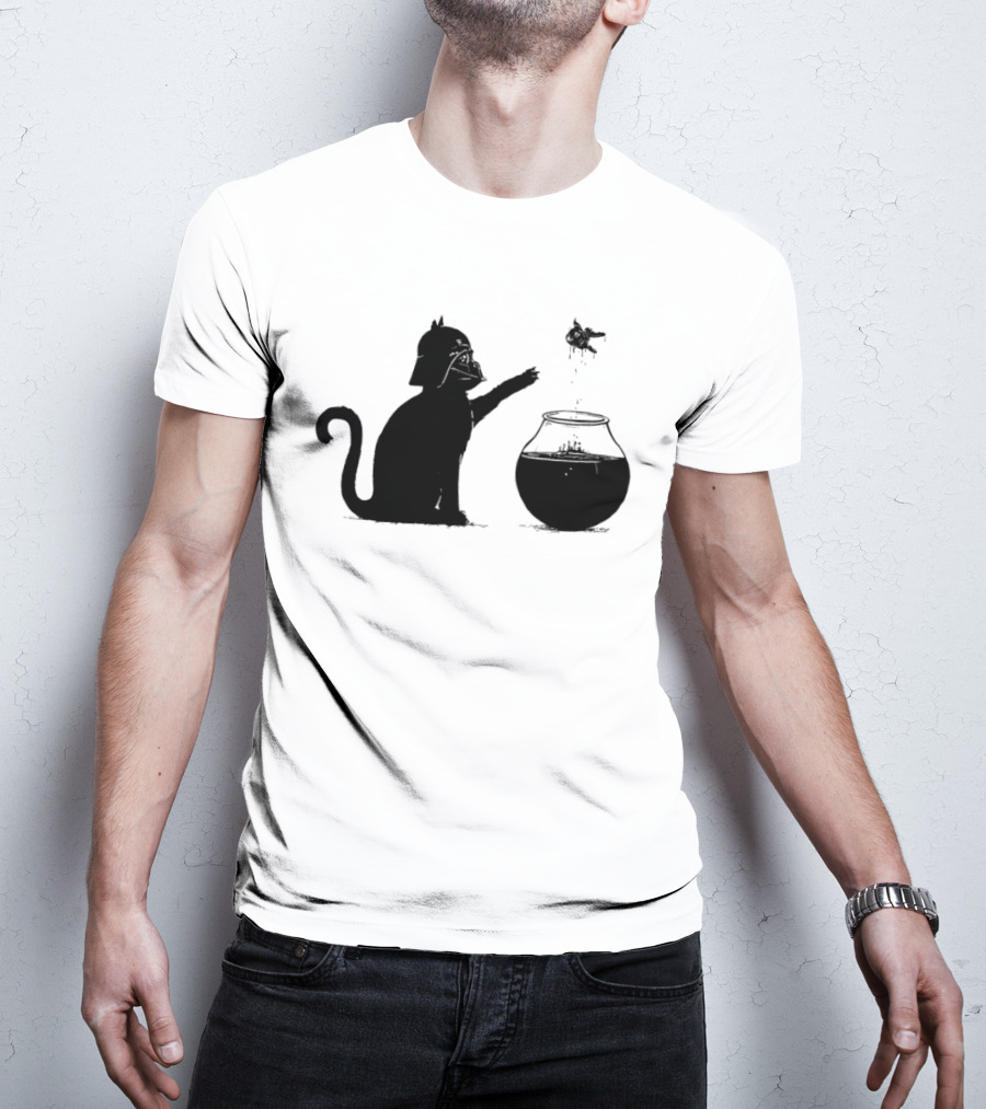 Darth Cat Uses Force On Fish Bowl Star Wars T-Shirt