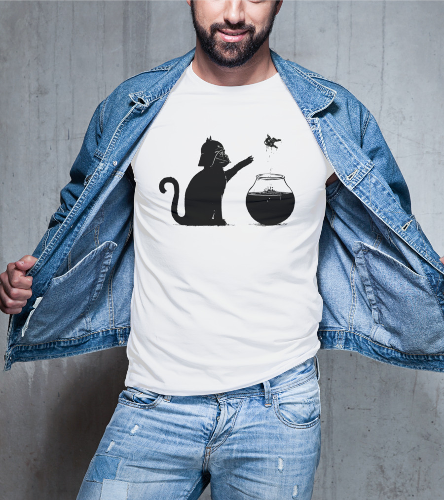 Darth Cat Uses Force On Fish Bowl Star Wars T-Shirt