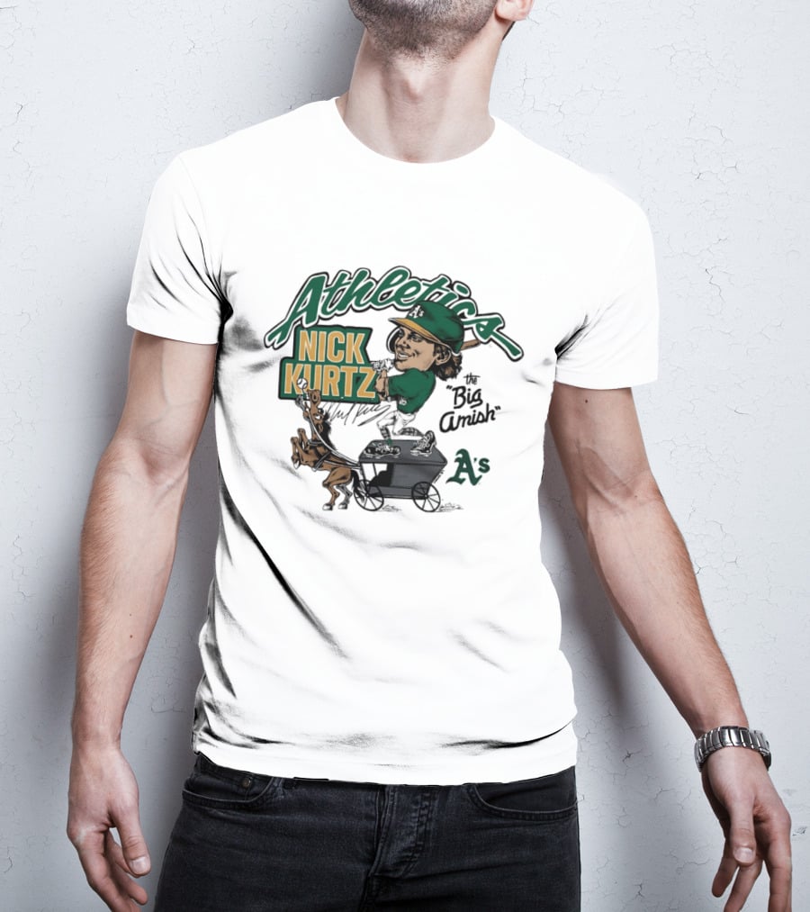 Nick Kurtz 16 Athletics Baseball The Big Amish Cartoon AS T-Shirt