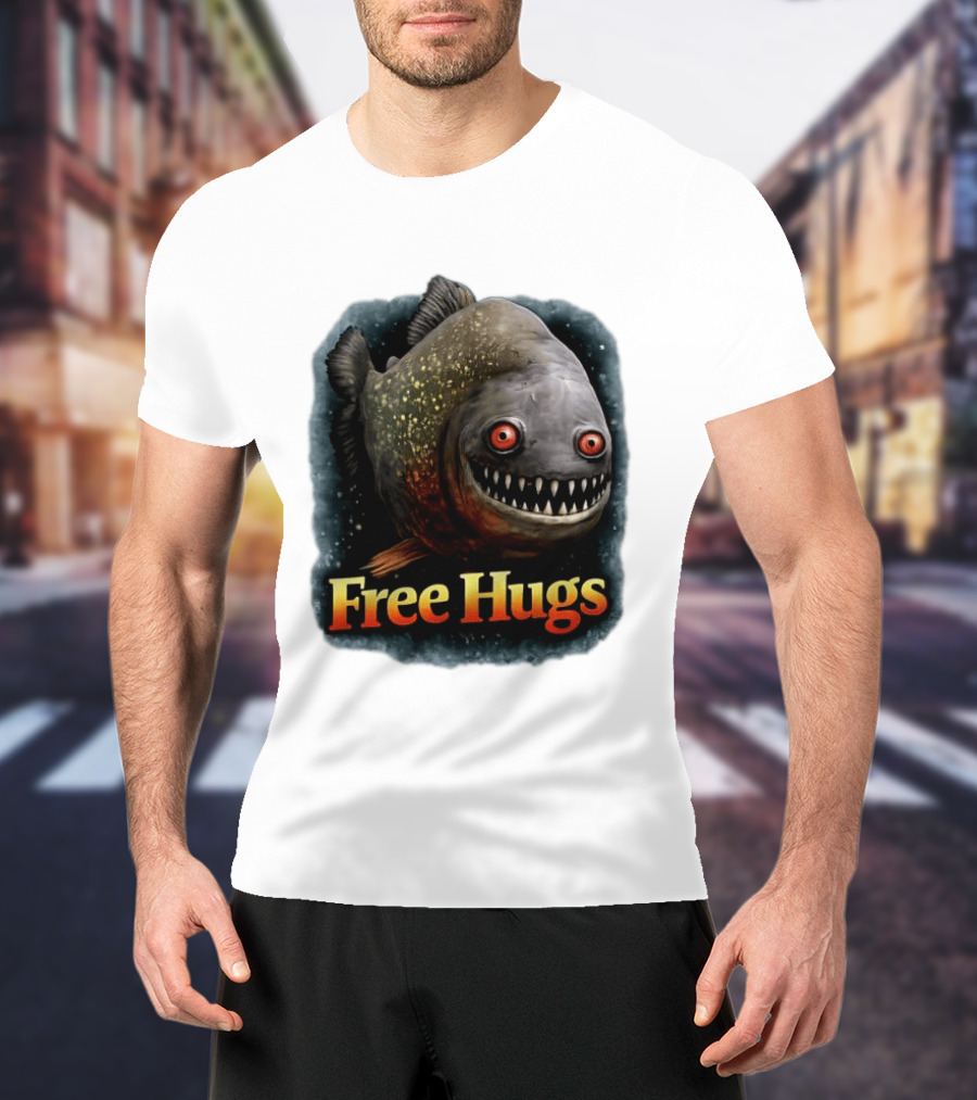 Piranha Free Hugs Creepy Fish Joke T-Shirt