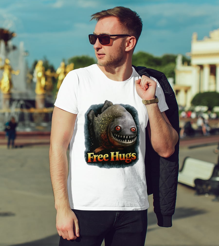 Piranha Free Hugs Creepy Fish Joke T-Shirt