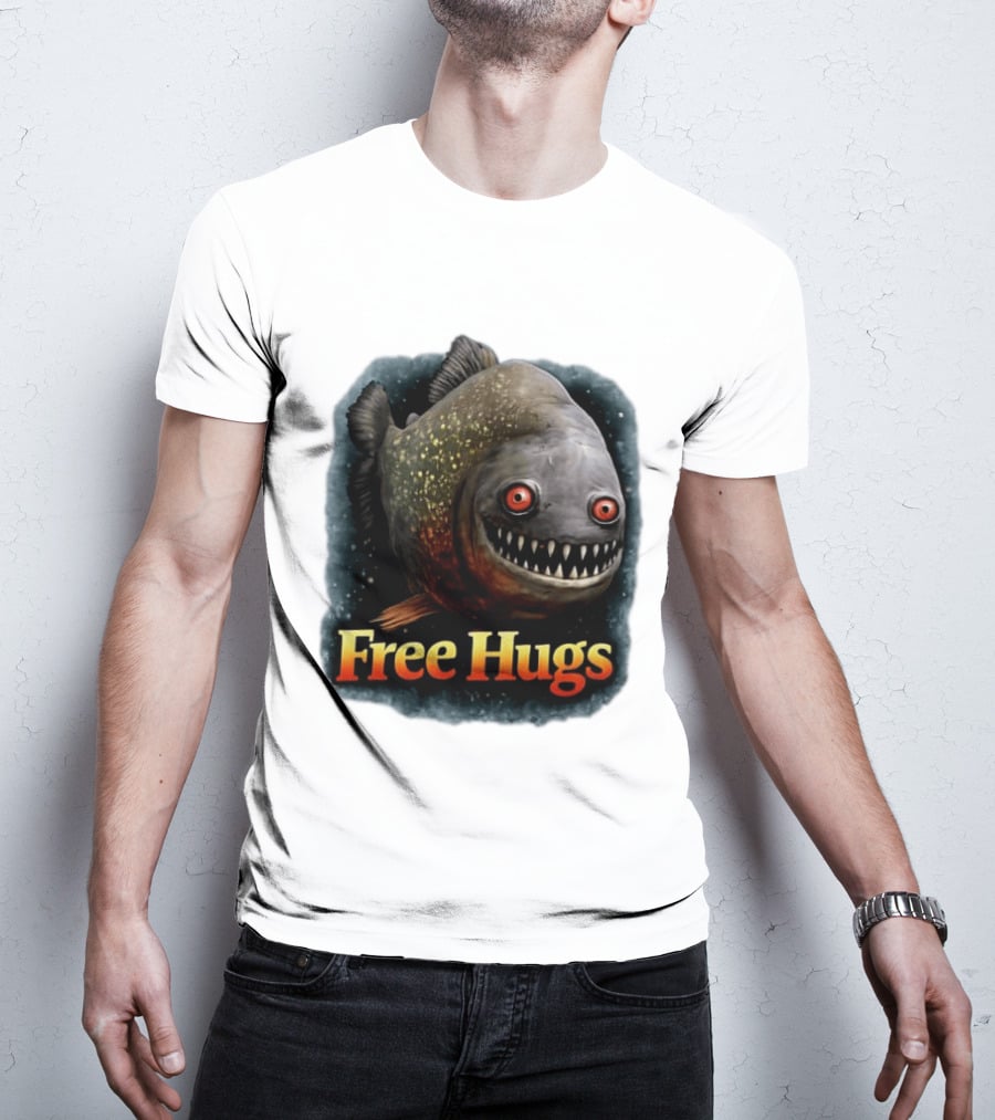 Piranha Free Hugs Creepy Fish Joke T-Shirt