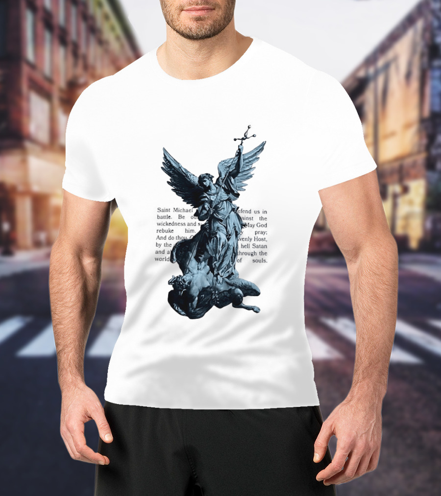 Saint Michael Overcoming Satan With Sword And Wings T-Shirt