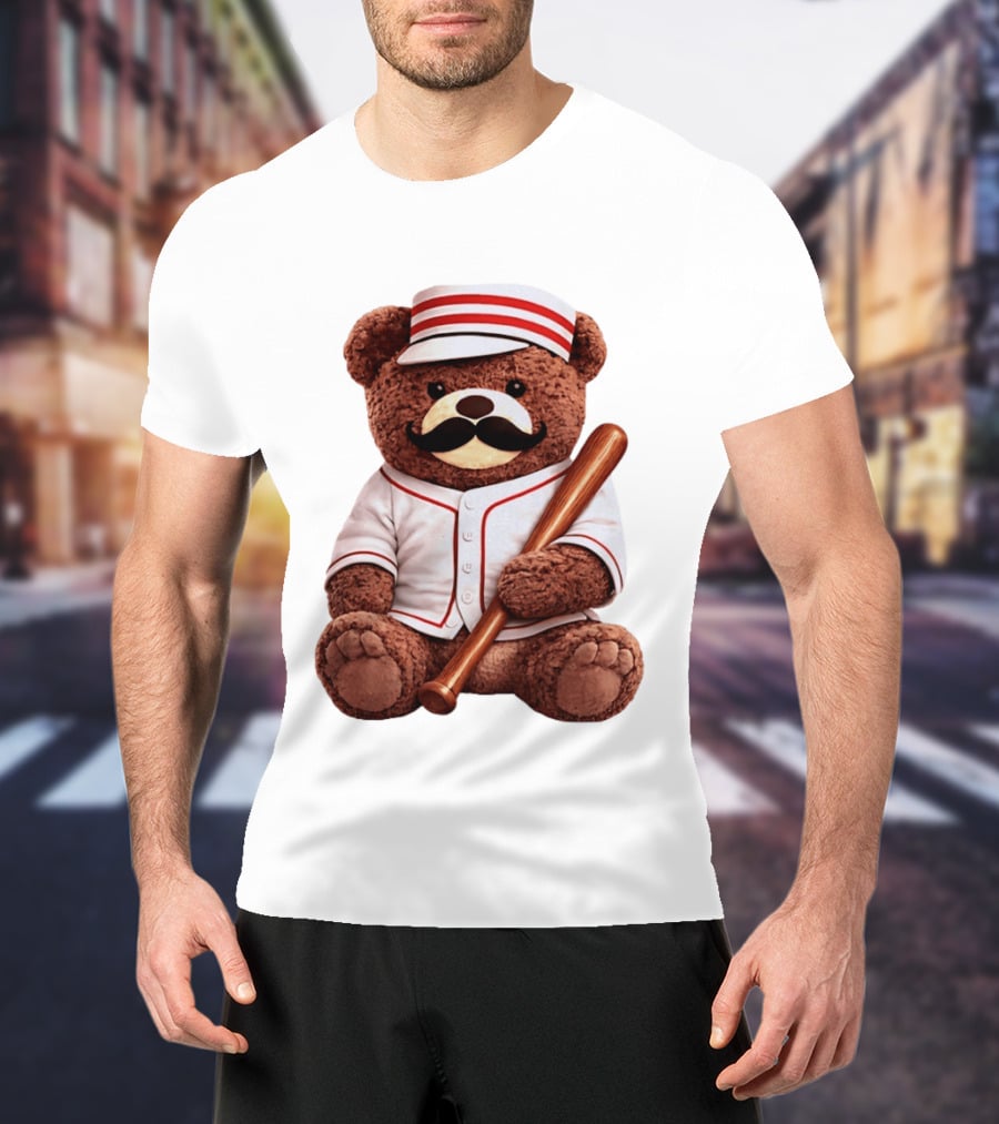 Teddy Bear Baseball Player With Bat And Jeyser Striped Uniform T-Shirt