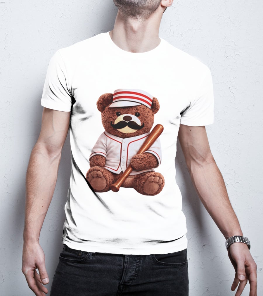 Teddy Bear Baseball Player With Bat And Jeyser Striped Uniform T-Shirt